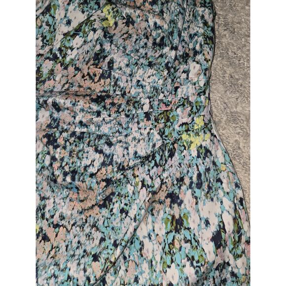 Adrianna Papell Cap Sleeve Knee Length Ruched Waist Blue Dress Monet Floral Sz 6 - Picture 3 of 10